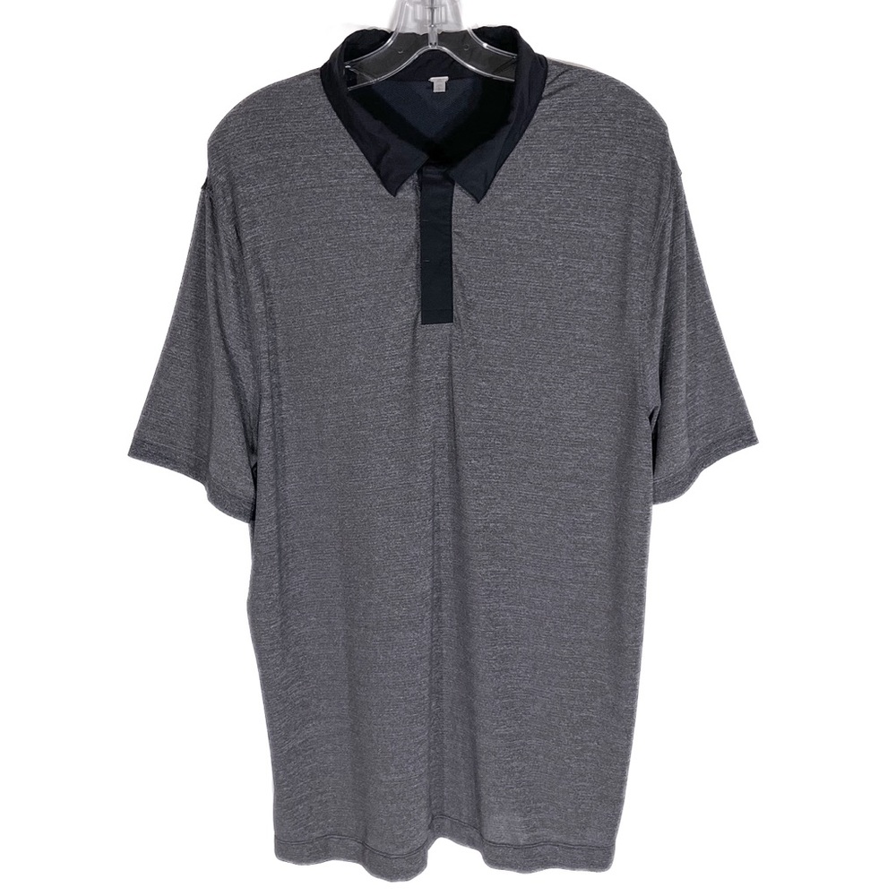 Lululemon Mens Large Polo Shirt Short Sleeve Gray Black Contrast Collar